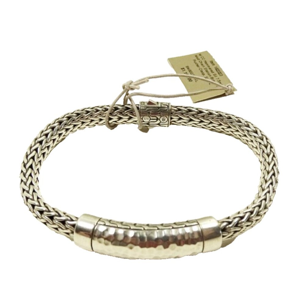 JOHN HARDY $1195 Chain Collection Sterling Silver Hammered Station Bracelet